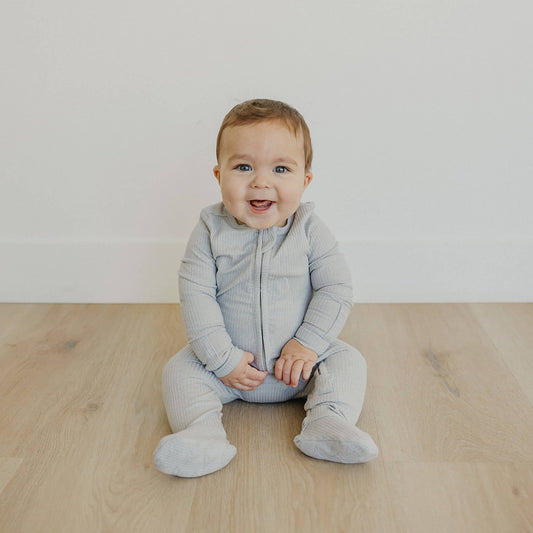 Rib Knit Zip-Up Footie Pajama - Ash