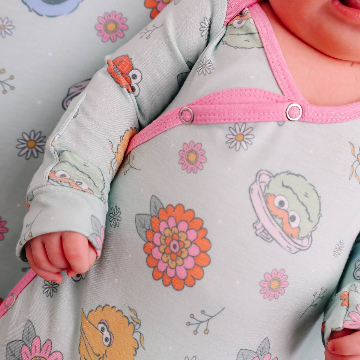 Newborn Knotted Gown - Sesame Street Retro Floral